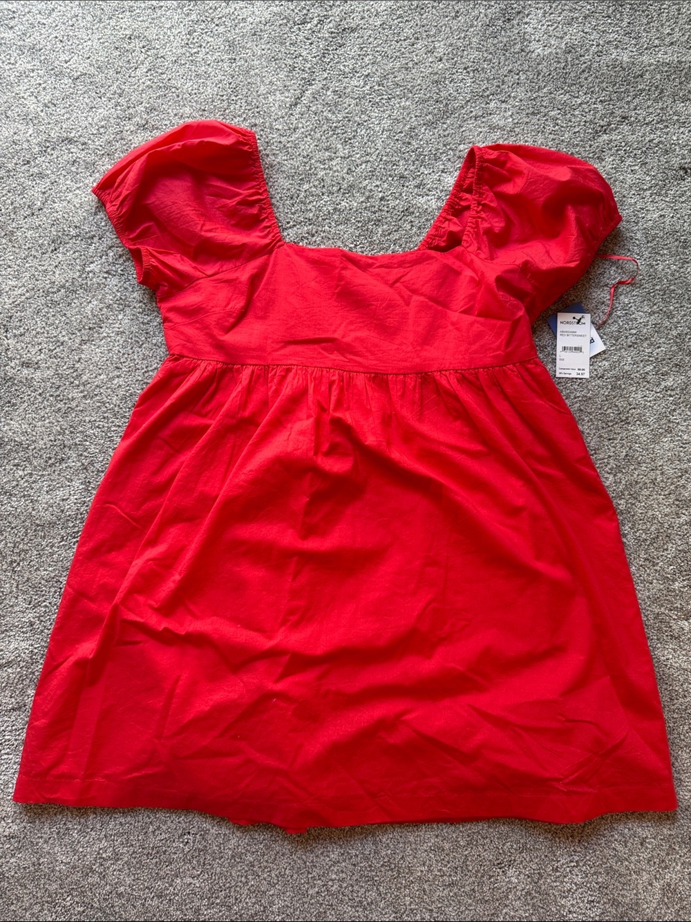 Abound Bright Red Square-Neck Puff-Sleeve Mini Dress